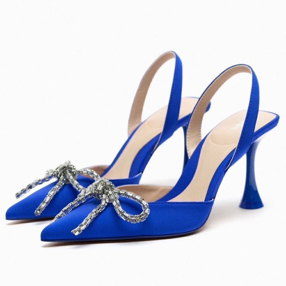 ZARA EMBELLISHED BOW HEELED SLINGBACKS - Picture 10 of 12